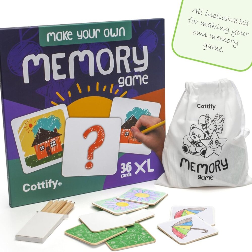 Arts & Crafts DIY Wooden Memory Game Kit Personalize Your Own 36 Cards Ages 3+